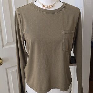A.N.A. BRAND WOMENS LONG SLEEVES OLIVE GREEN COTTON CROP TEE-SHIRT SIZE XS